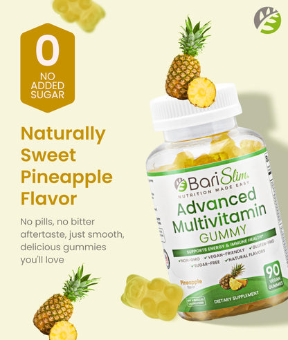 BariSlim Advanced Bariatric Multivitamin Gummies - Specially Formulated Bariatric Vitamins for Patients After Weight Loss Surgery - Supports Energy & Immune Health | Pineapple (90 Vegan Gummies) BariSlim buy supplements Au