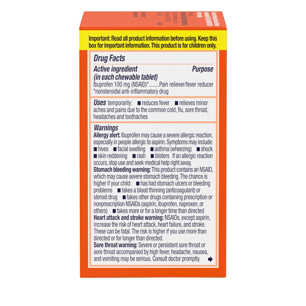 Motrin Children's Dye-Free Chewable Tablets with Ibuprofen, Kids' Fever Reducer & Pain Reliever for Sore Throat, Fever, Toothache & Pain Relief, Grape Flavor, 24 Count (Pack of 2) MotrinBuy Supplements Australia