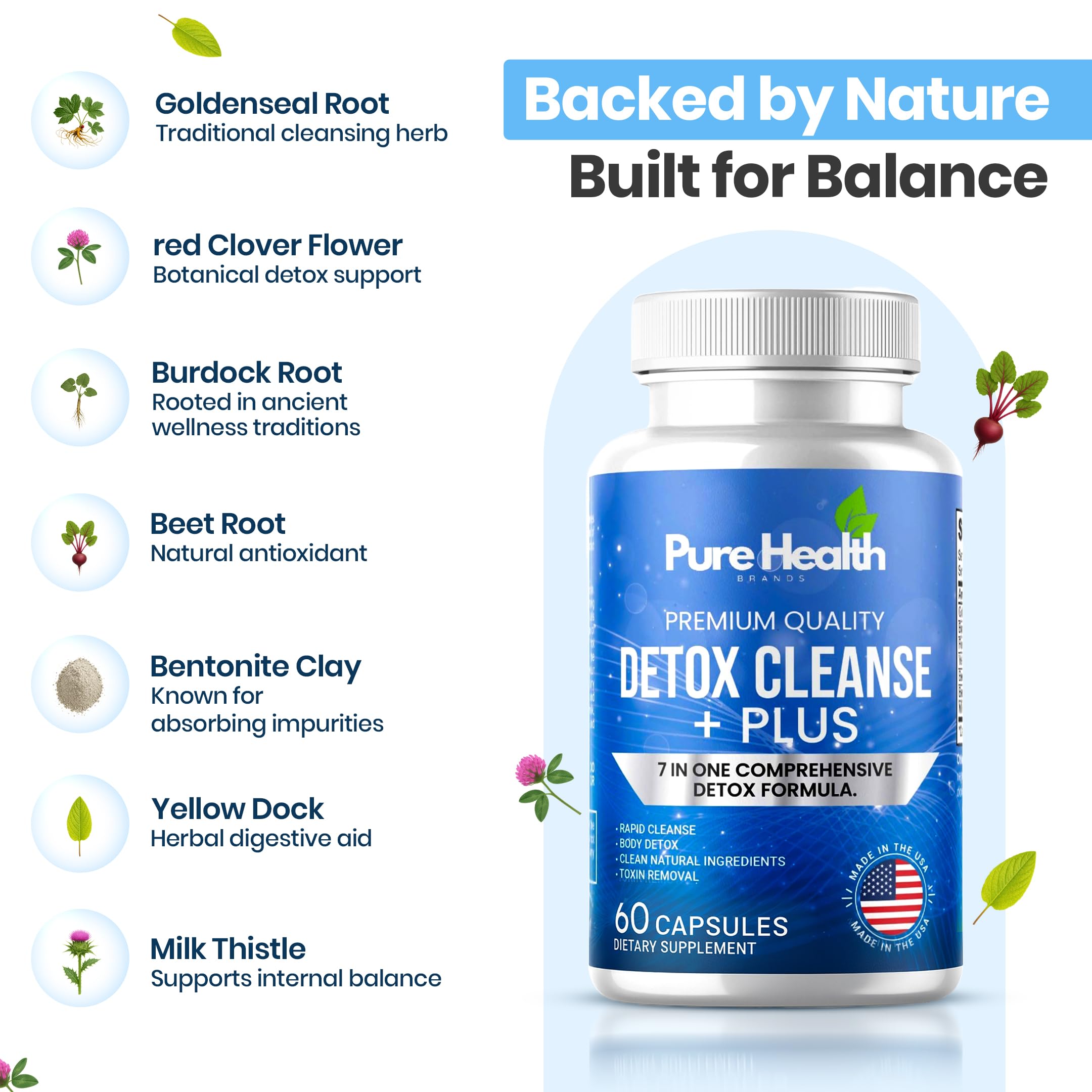 Extra Strength Fast Acting 7-in-ONE Advanced Formula - Full Body Cleanse - Detox & Liver Cleanse - Detox & Liver Repair, All Natural Toxins Remover, Healthy Cleansing Support for Liver (60 Capsule) Pure Health Brands buy supplements Au