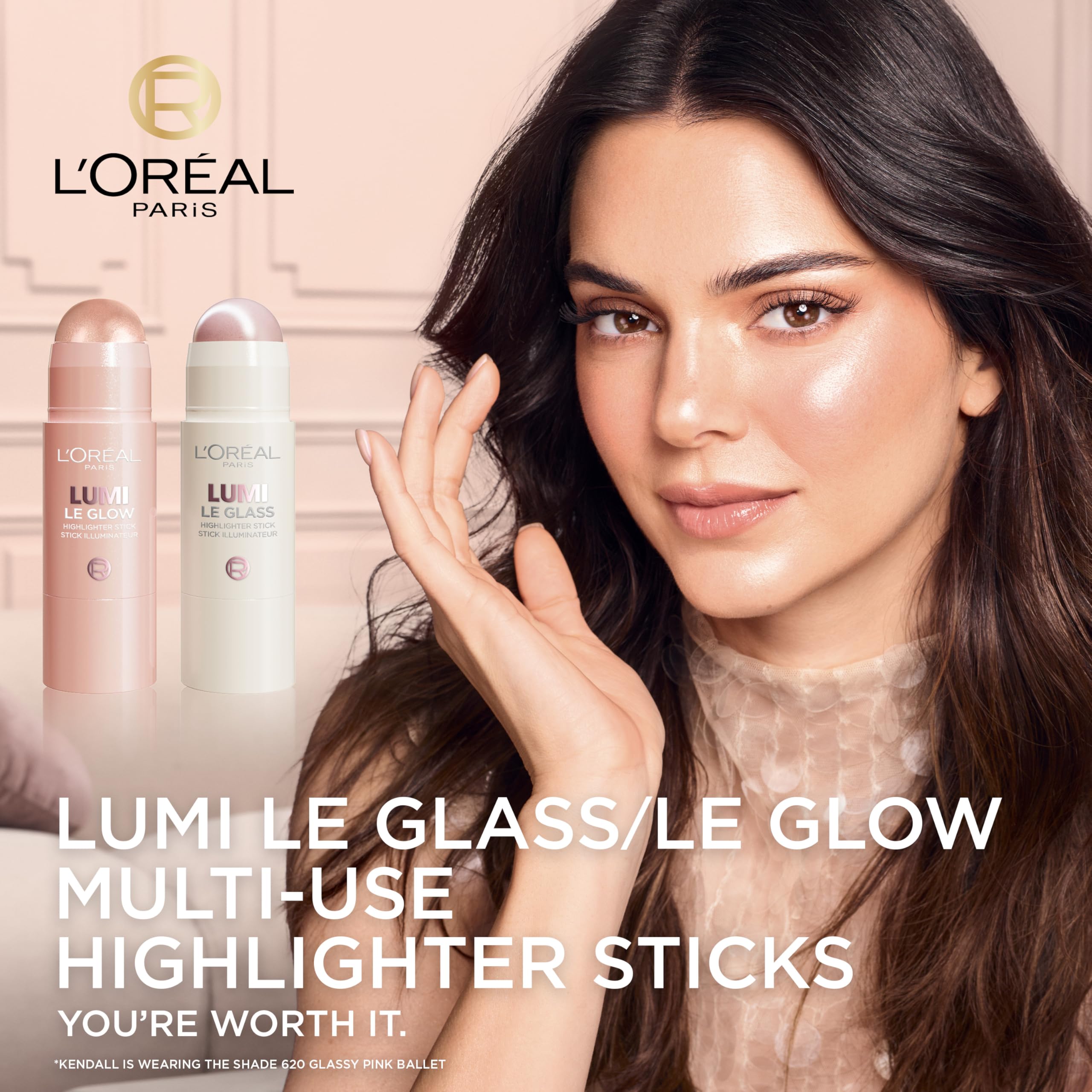 L'Oreal Paris True Match Lumi Le Glass Highlighter Stick, Reflective, Translucent, Glassy Highlighter for Face and Body, 620 Pink Ballet, 0.17 Oz L'Oreal ParisBuy Supplements Australia