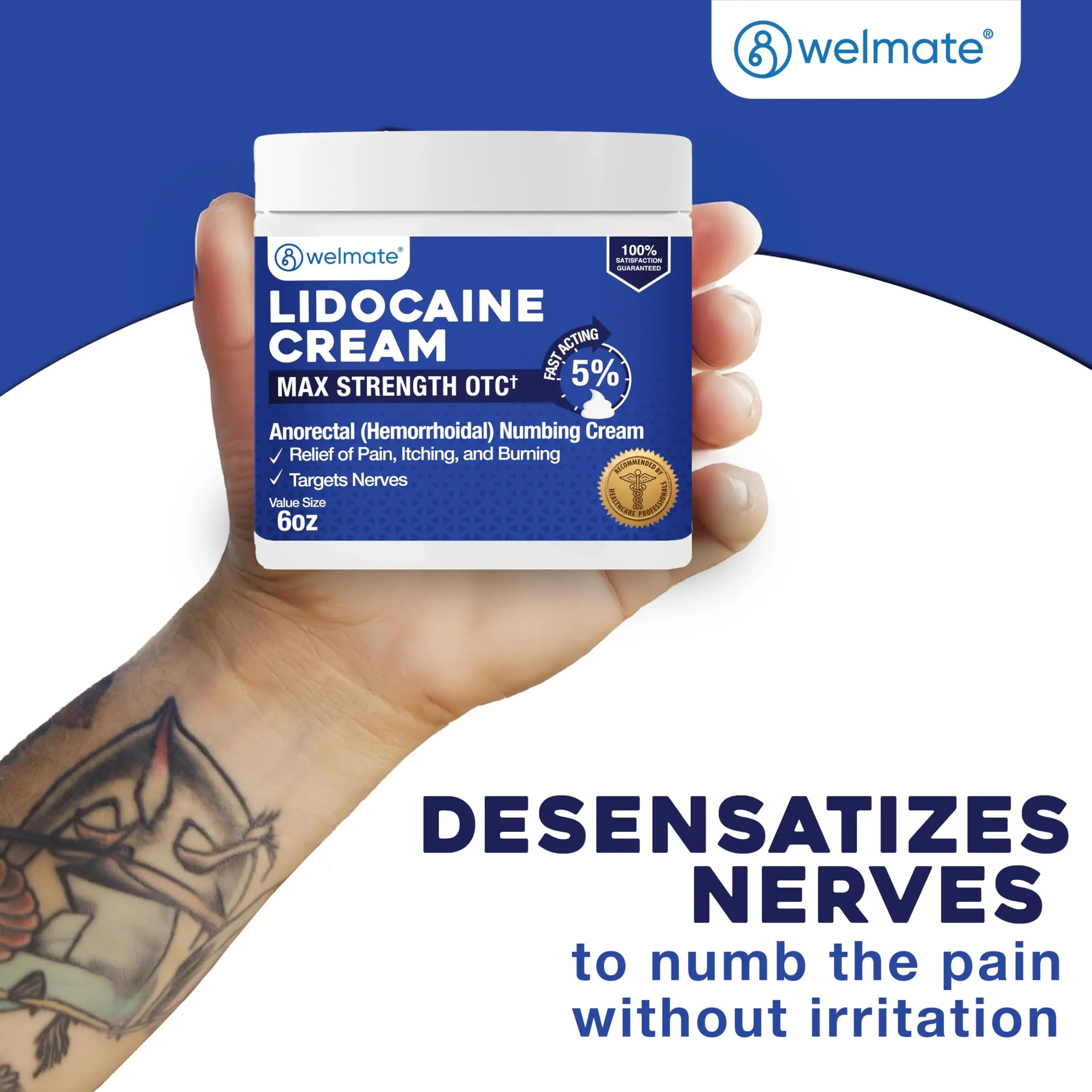 WELMATE 5% Lidocaine Cream for Hemorrhoids, 6 oz Jar – Fast-Acting Lidocaine Numbing Cream & Topical Analgesic Cream for Anorectal Itch Relief WELMATEBuy Supplements Australia