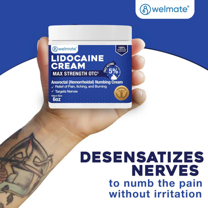 WELMATE 5% Lidocaine Cream for Hemorrhoids, 6 oz Jar – Fast-Acting Lidocaine Numbing Cream & Topical Analgesic Cream for Anorectal Itch Relief WELMATEBuy Supplements Australia