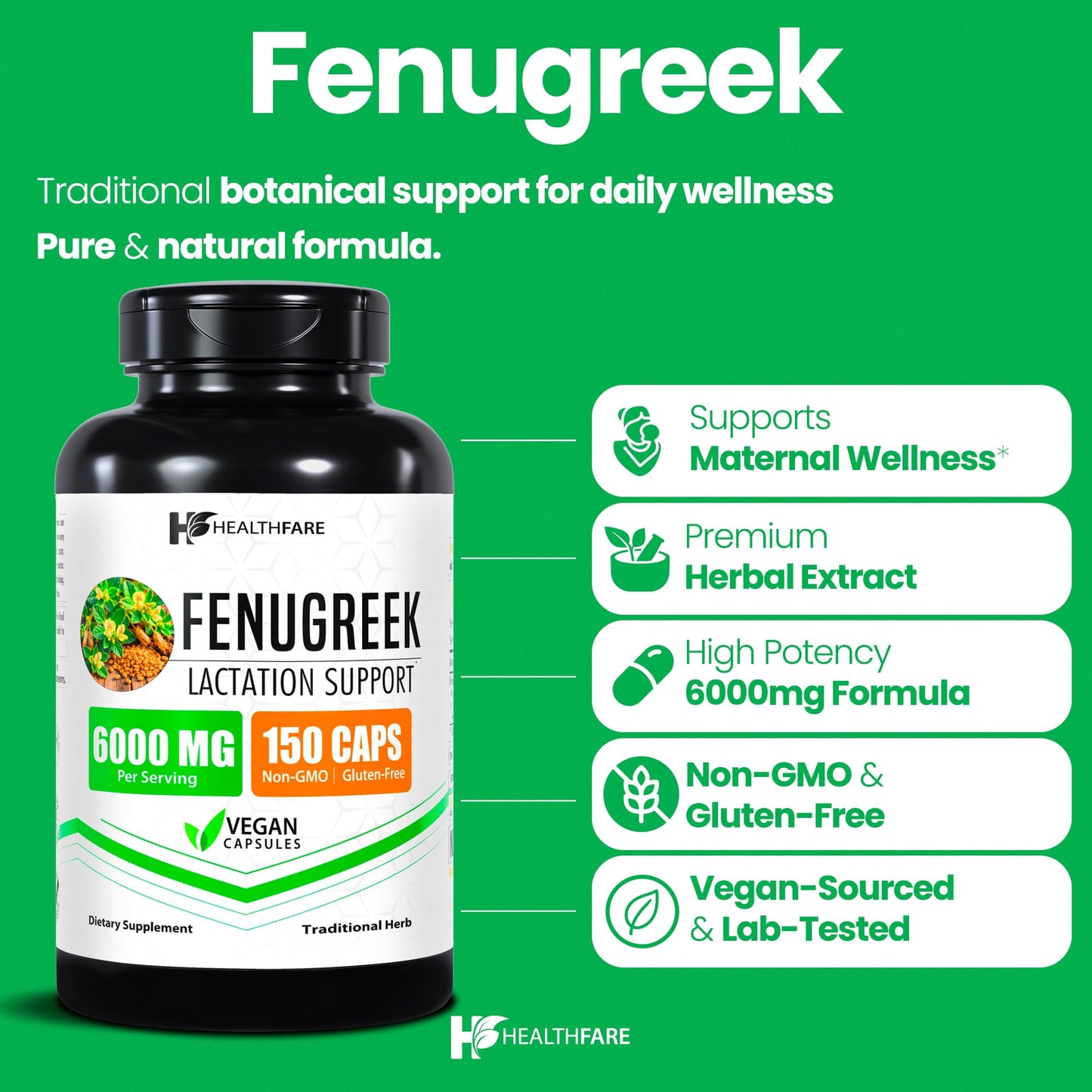 Healthfare Fenugreek Seed Extract 6000mg | 150 Vegan Capsules | Concentrated Herbal Supplement | Non-GMO, Gluten-Free | Made in USA Healthfare buy supplements Au