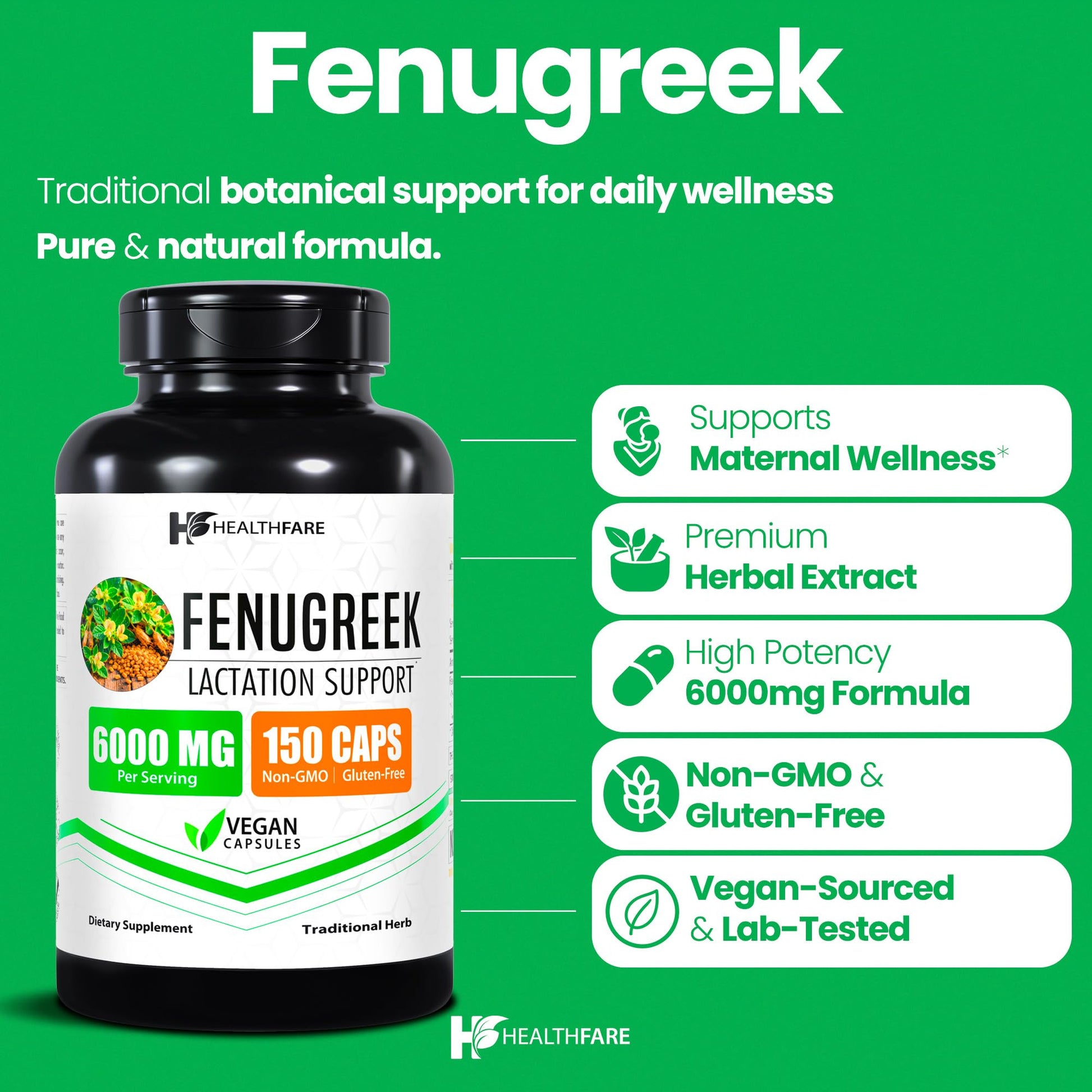 Healthfare Fenugreek Seed Extract 6000mg | 150 Vegan Capsules | Concentrated Herbal Supplement | Non-GMO, Gluten-Free | Made in USA Healthfare buy supplements Au