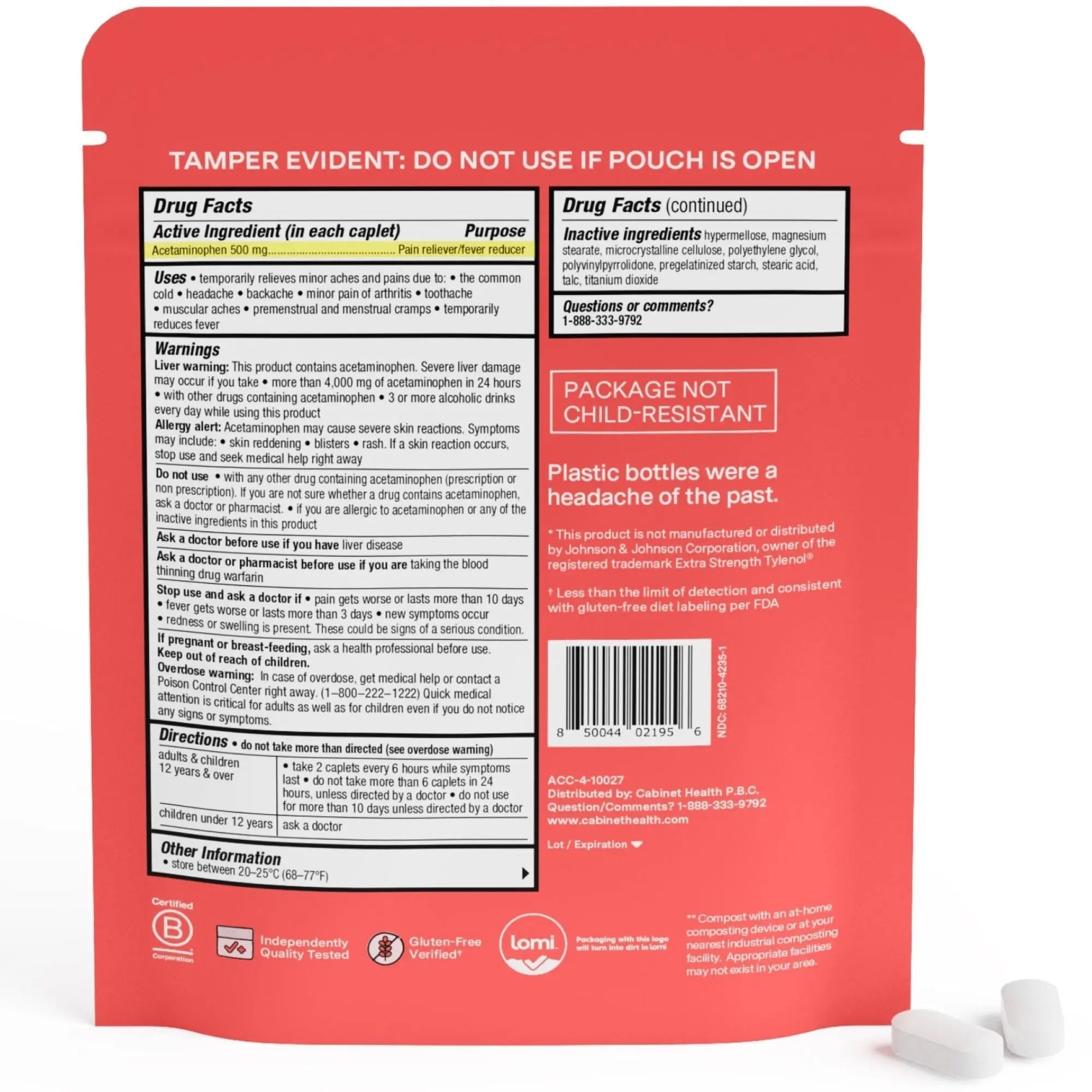 Cabinet: 500mg Acetaminophen for Headache Relief, Toothaches, Sore Throat, and Fever Reducer, 120 Tablets (Refill Pouch) Cabinet:Buy Supplements Australia