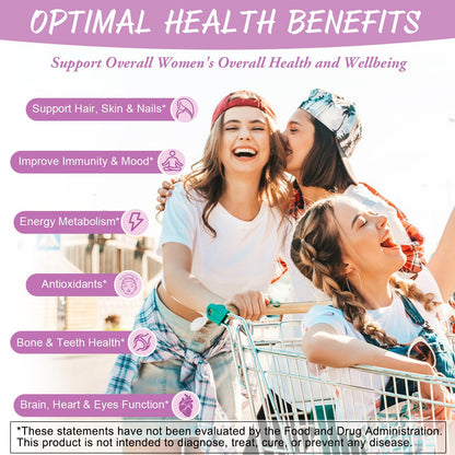 Totaria Sugar Free Multivitamin Gummies for Women 14+ w/Iron, Inositol, Folate, Biotin, Womens Daily Multivitamin Gummy w/Vitamin A, C, B, D3, K2, for Hair, Skin,