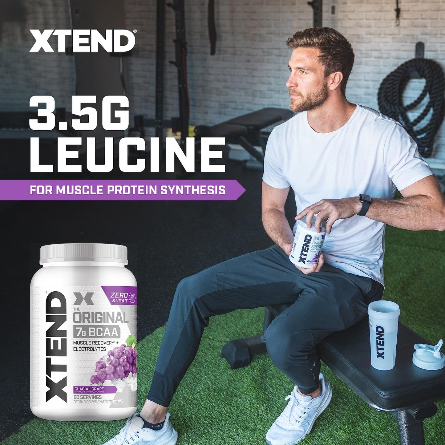 Xtend Original BCAA Powder, 7g BCAAs and 2.5g L-Glutamine for Muscle Recovery Hydration and Lean Muscle, Sugar Free Intra and Post Workout Drink with Electrolytes, Glacial Grape, 90 Servings Xtend buy supplements Au