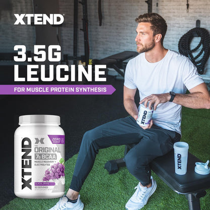 Xtend Original BCAA Powder, 7g BCAAs and 2.5g L-Glutamine for Muscle Recovery Hydration and Lean Muscle, Sugar Free Intra and Post Workout Drink with Electrolytes, Glacial Grape, 90 Servings Xtend buy supplements Au