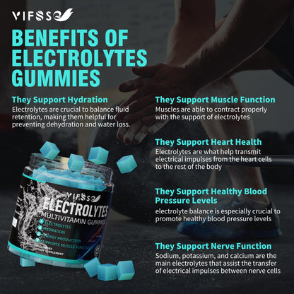 VIFSSG Electrolytes Gummies No Sugar, 120 Chewable Electrolyte Gummies with 6 Electrolytes for Runners and Endurance Sports, Refreshing Blue Raspberry, Hydration Electrolyte Chews, 1 Pack
