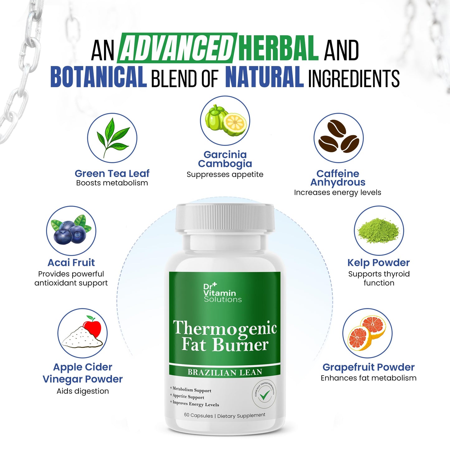 Thermogenic Fat Burner Brazilian Lean, Pills for Women, Waist Trimmer & Supplements for Bloating for Women & Men, 60 Capsules