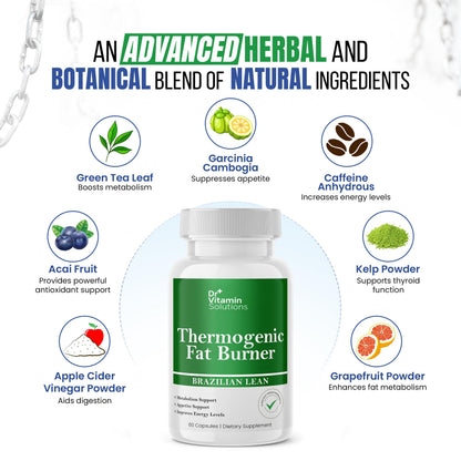 Thermogenic Fat Burner Brazilian Lean, Pills for Women, Waist Trimmer & Supplements for Bloating for Women & Men, 60 Capsules