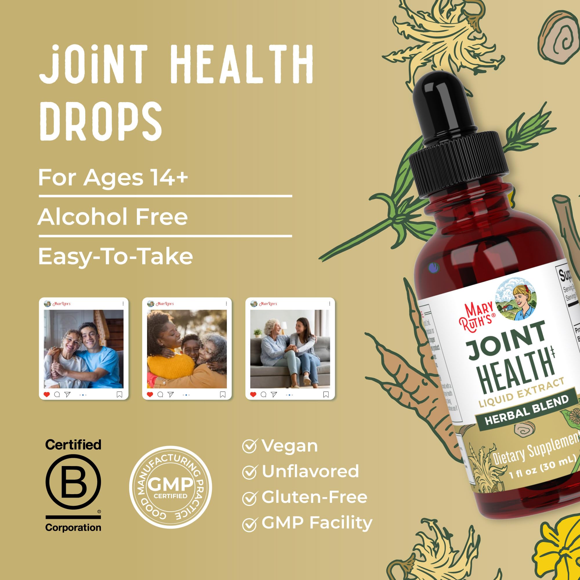 MaryRuth Organics Joint Health Liquid Extract | Four Herbal Blend Liquid Drops | Ginger Root | Licorice Root | Cats Claw | Devils Claw | Vegan | Non GMO | Alcohol Free Tincture | 30 Servings MARYRUTH'SBuy Supplements Australia