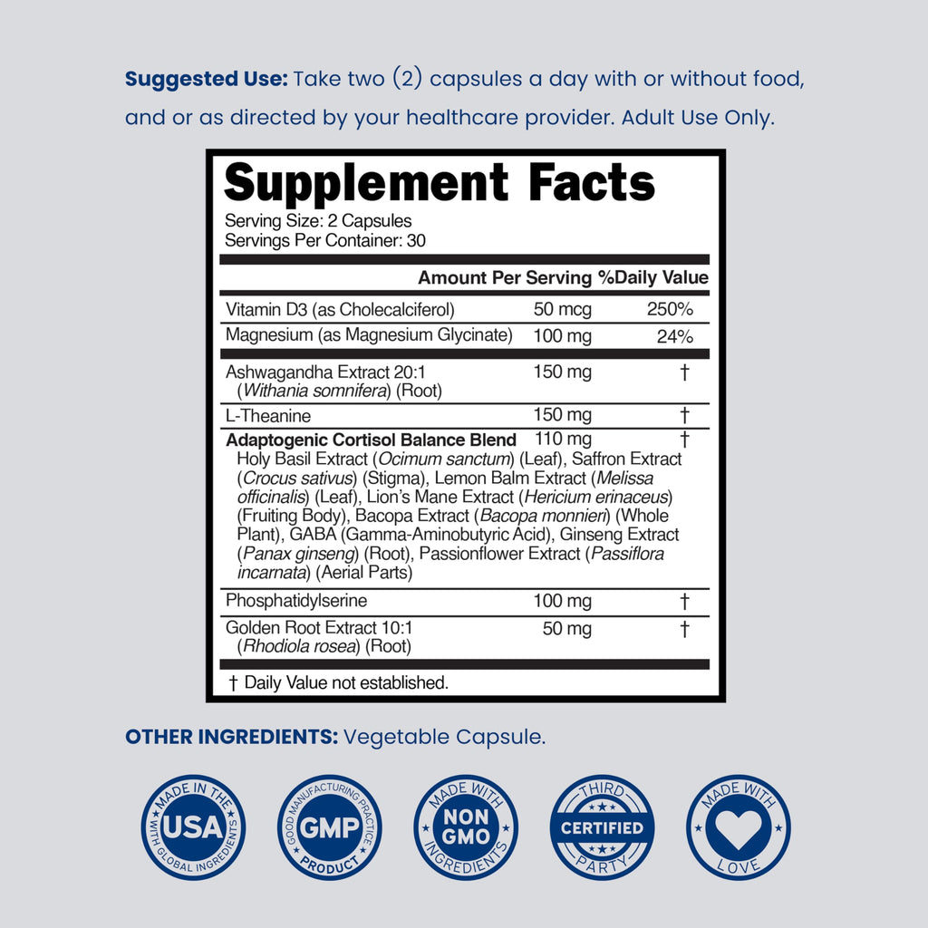 Cortisol Supplements for Women & Men with 14 in1 Blend (Magnesium, Ashwagandha, L Theanine & More) Healthy Cortisol Balance & Calm Mood Support - Third Party Tested, Non GMO, USA Made - 60 Count DORADO NUTRITIONBuy Supplements Australia