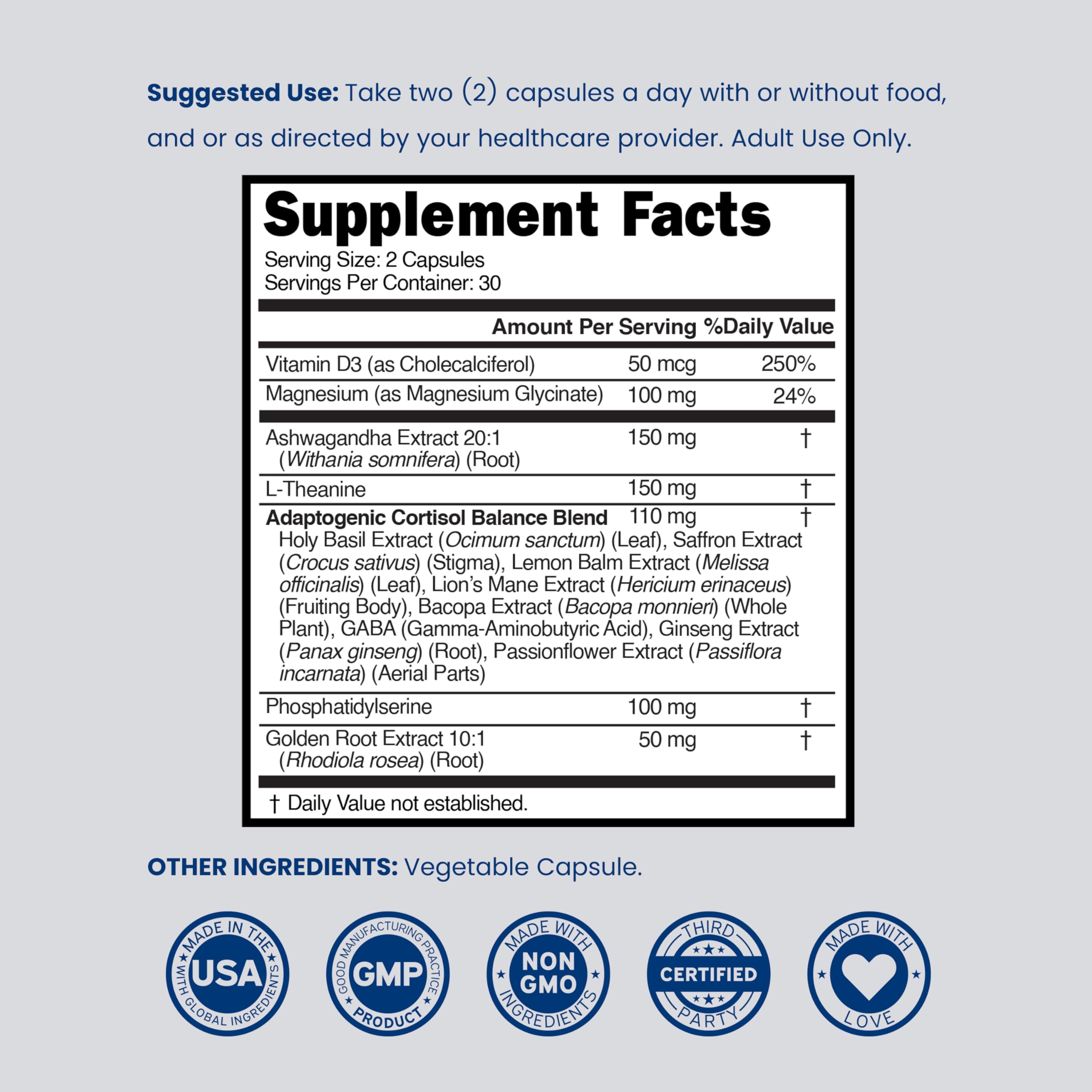 Cortisol Supplements for Women & Men with 14 in1 Blend (Magnesium, Ashwagandha, L Theanine & More) Healthy Cortisol Balance & Calm Mood Support - Third Party Tested, Non GMO, USA Made - 60 Count DORADO NUTRITIONBuy Supplements Australia