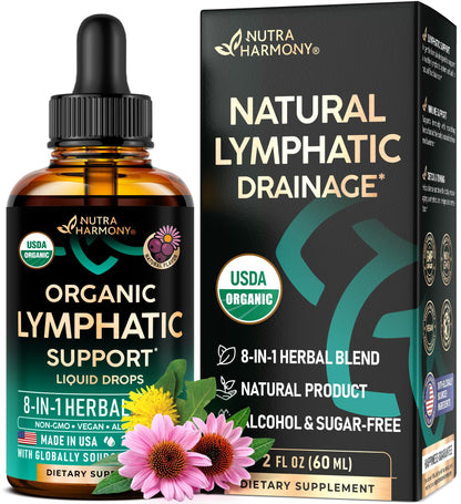 USDA Organic Lymphatic Drainage Supplement - Echinacea | Elderberry | Dandelion | Rosehip | Cleavers | Calendula | Burdock - Made in USA - Lymph System Drops - Immune Support, Cleanse & Detox, 2 fl oz NUTRAHARMONY buy supplements Au