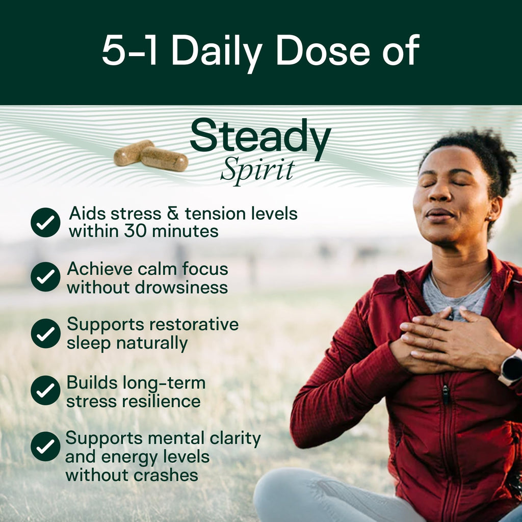 Adapt Naturals Steady Spirit Stress, Anxiety & Mood Support Supplement for Women and Men with Ashwagandha, L-Theanine, Holy Basil, Saffron, and Lemon Balm - Stress Relief Supplement - 30 Day Supply ADAPT NATURALS BY CHRIS KRESSERBuy Supplements Australia