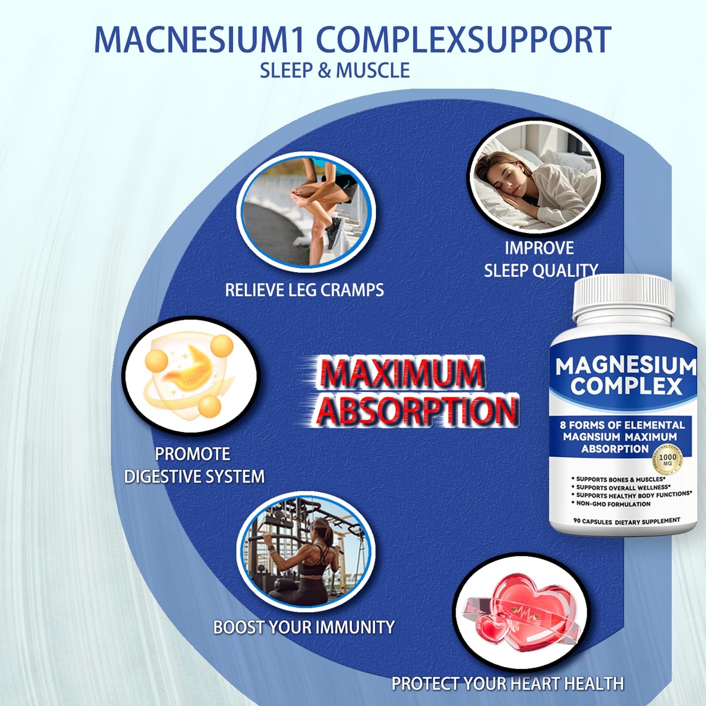 Magnesium Complex 1000mg with 8 Forms – Glycinate, Citrate, Malate, Taurate for Absorption – Supports Bone, Muscle, Energy & Recovery – Vegan, Non-GMO, 90 Capsules (1) alzclipp buy supplements Au