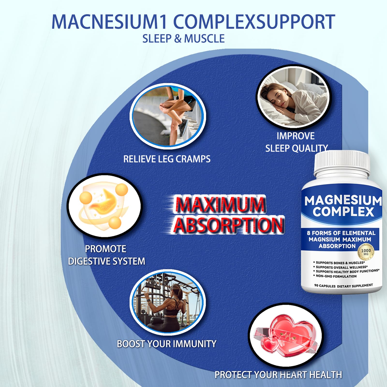 Magnesium Complex 1000mg with 8 Forms – Glycinate, Citrate, Malate, Taurate for Absorption – Supports Bone, Muscle, Energy & Recovery – Vegan, Non-GMO, 90 Capsules (1) alzclipp buy supplements Au