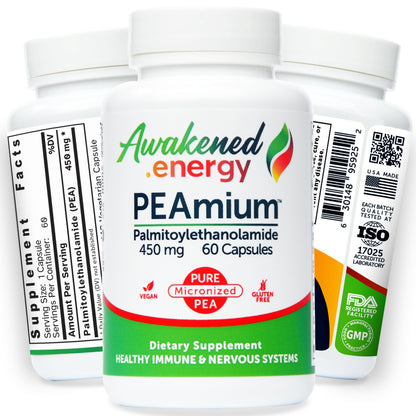 Palmitoylethanolamide 450mg Comfort Mobility Nerves Cognitive & Immune Support - Micronized High Absorption - All Natural Pea - USA Made - No Additives or Excipients – 60 Vegan Capsules Supplement Awakened.energyBuy Supplements Australia