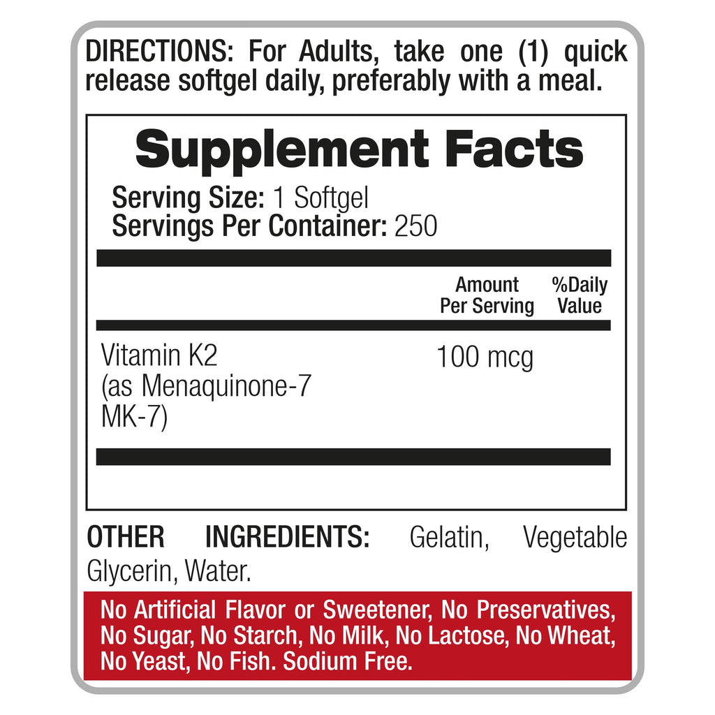 FITO MEDIC'S Lab | Vitamin k2 | k2 Vitamin Supplement | Vitamin k | 250 softgels | 100 mcg |