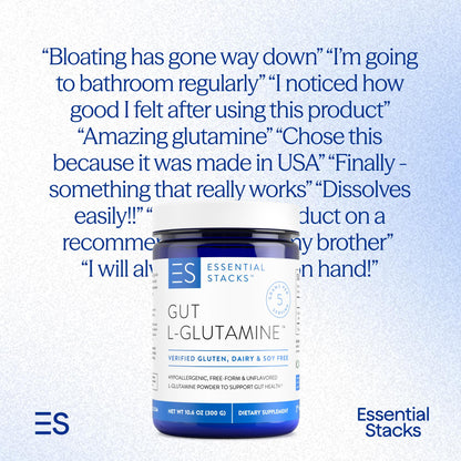 Essential Stacks Gut L-Glutamine Powder - Exclusively Made in USA - Pure L Glutamine Powder for Gut Health (60 Servings, Unflavored) Essential StacksBuy Supplements Australia