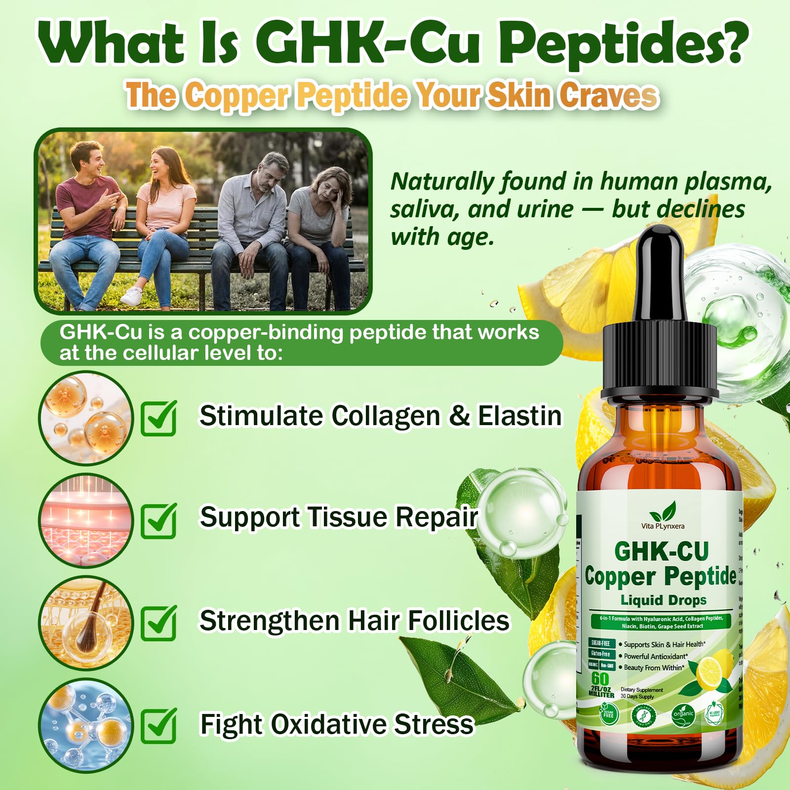 Vita PLynxera GHK-CU Peptide Supplement Liquid Drops, Premium 6-in-1 GHK CU Copper Peptides w. Marine Collagen Hyaluronic Acid Biotin for Anti-Aging, Skin Hair Growth Support, Oral Drops丨Women Men Vita PLynxeraBuy Supplements Australia
