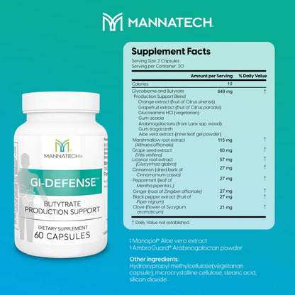Mannatech Butyrate Supplement - Supports Gut Barrier Function, Intestinal Health, and Digestive Comfort - Promotes Short Chain Fatty Acid Production, Immune Support Supplement GI-Defense 60 Capsules Mannatech buy supplements Au