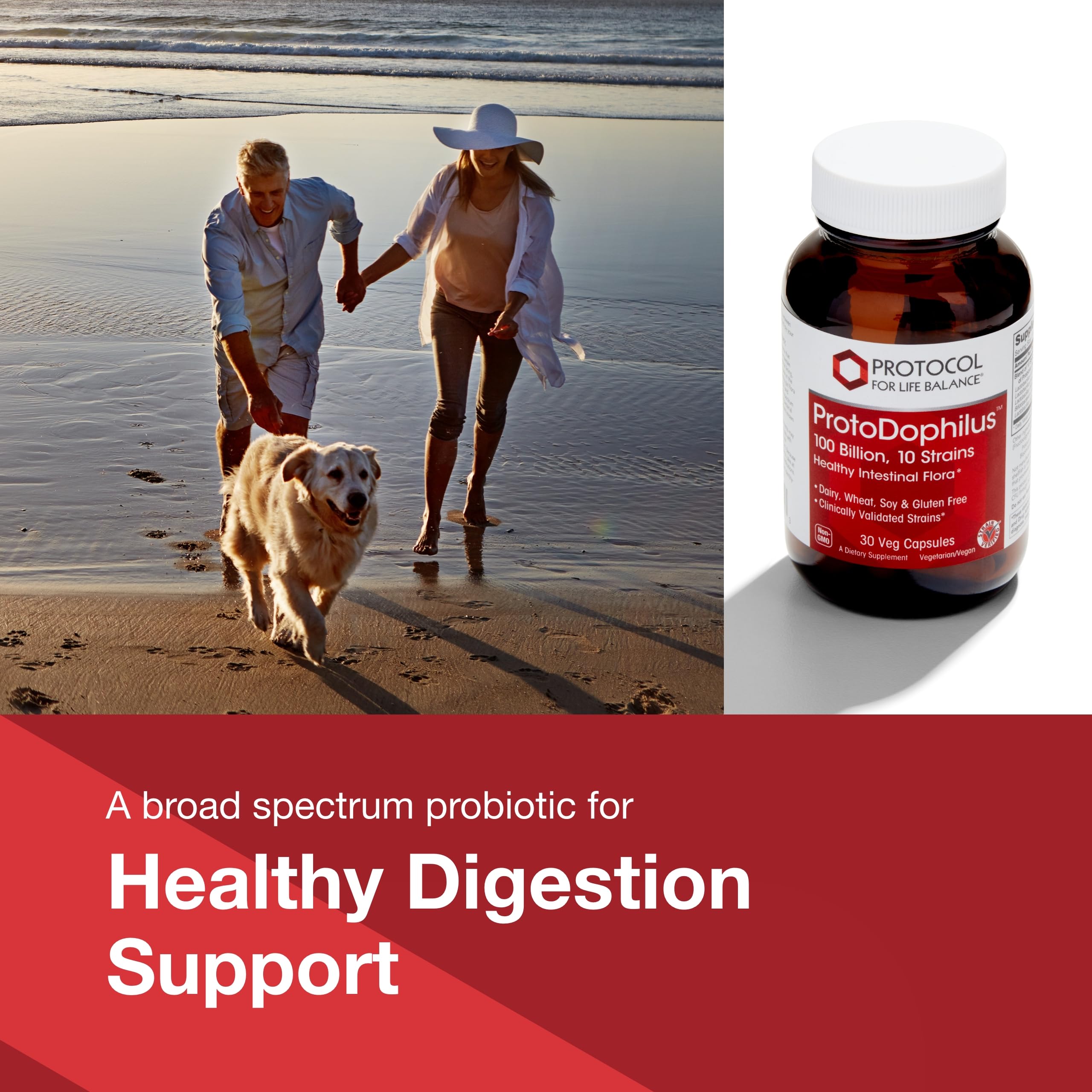PROTOCOL FOR LIFE BALANCE Proto Dophilus 100 Billion 10 Strains - Support Digestive Gut Health Immune System & Detox - Dairy, Wheat, Soy & Gluten Free - Vegan & Nut Free - 30 Veg Capsules