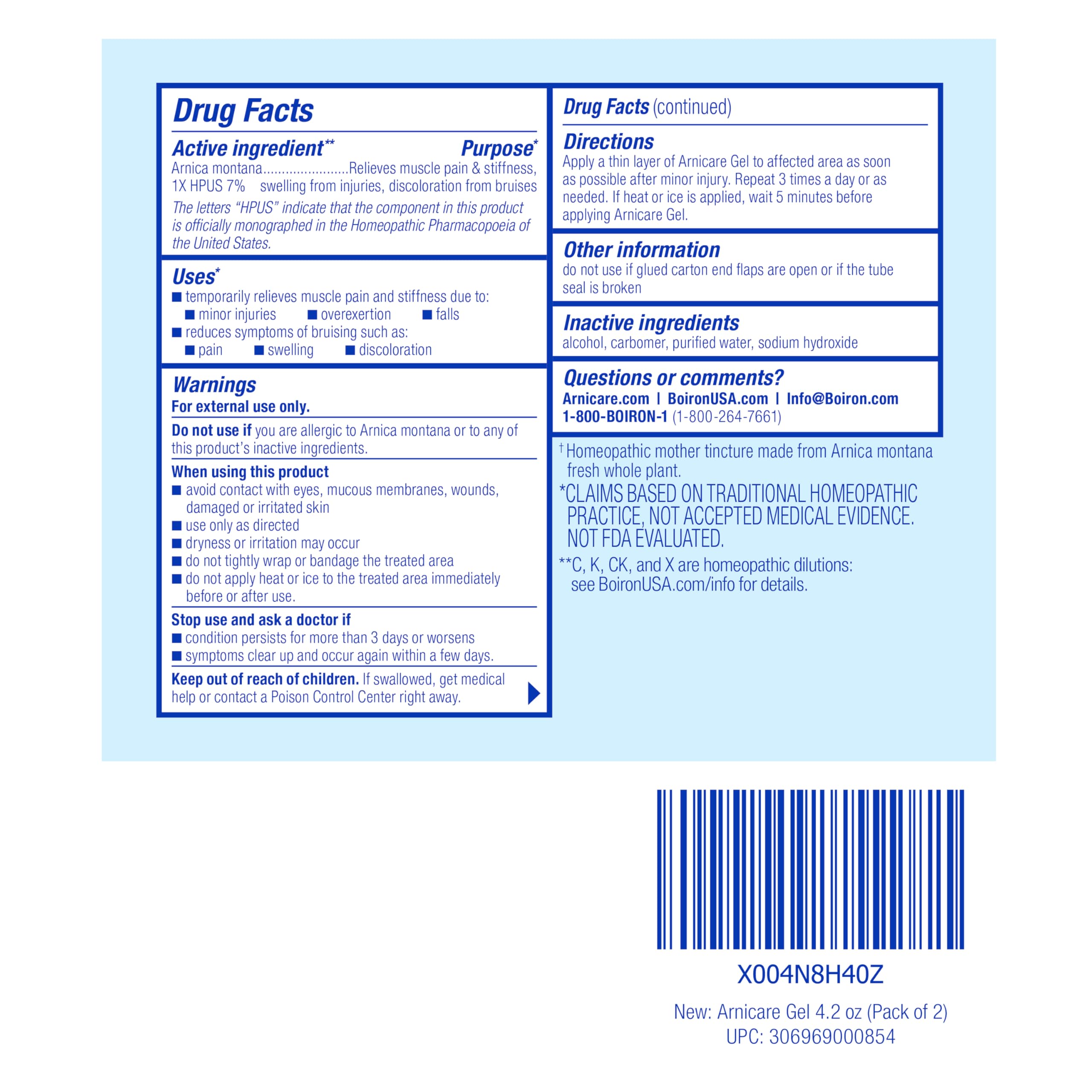 Boiron Arnicare Gel 4.2 oz (Twin Pack) for Joint Pain Relief, Muscle Pain, Muscle Soreness, and Swelling from Bruises or Injury - Non-Greasy and Fragrance-Free Arnica BoironBuy Supplements Australia