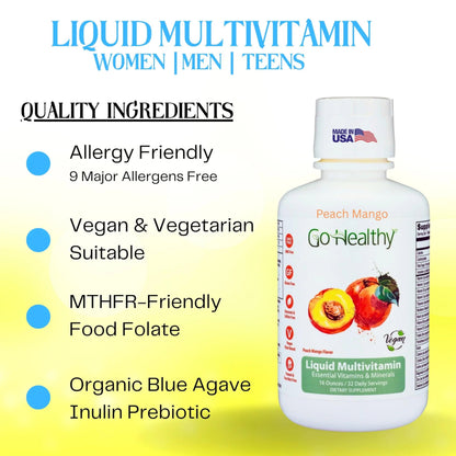 Go Healthy Liquid Vitamins for Women, Men, Teens | Vegan Vitamin & Mineral | High Absorption | Premium Liquid Multivitamin | Go Healthy Natural