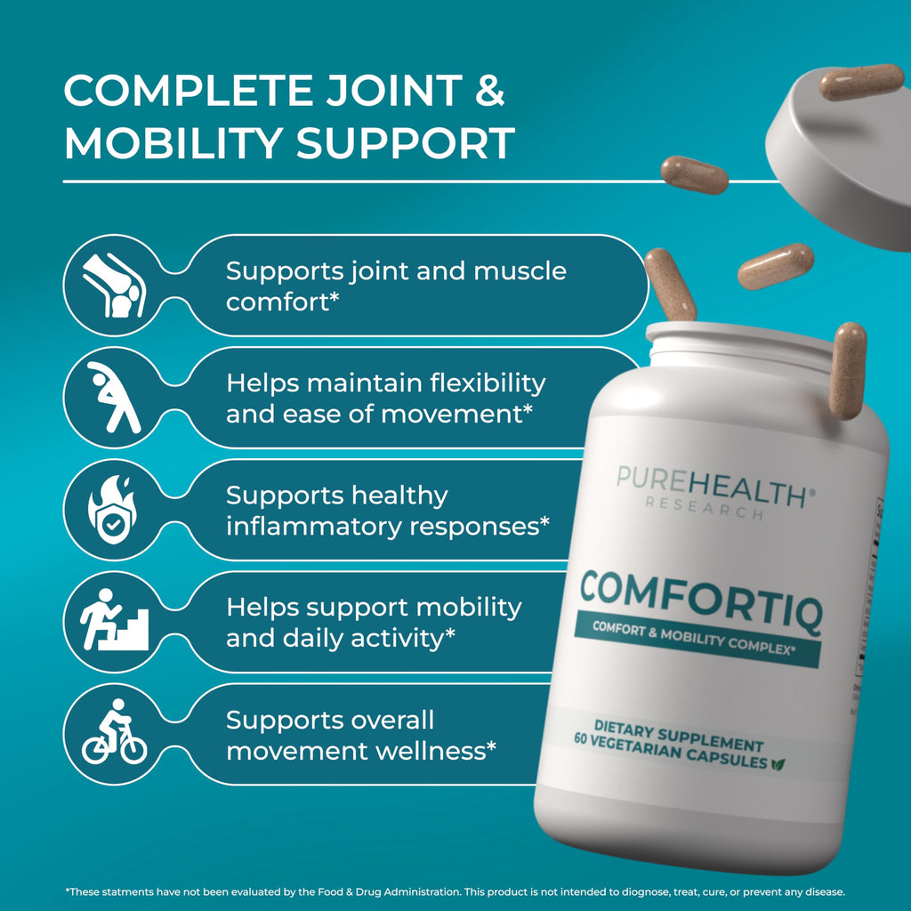 PUREHEALTH RESEARCH Comfortiq - Back Discomfort Supplement - Joint Health Support for Women & Men - with CoQ10, Turmeric, Acetyl L-Carnitine, Boswellia & More - 60 Capsules PUREHEALTH RESEARCHBuy Supplements Australia