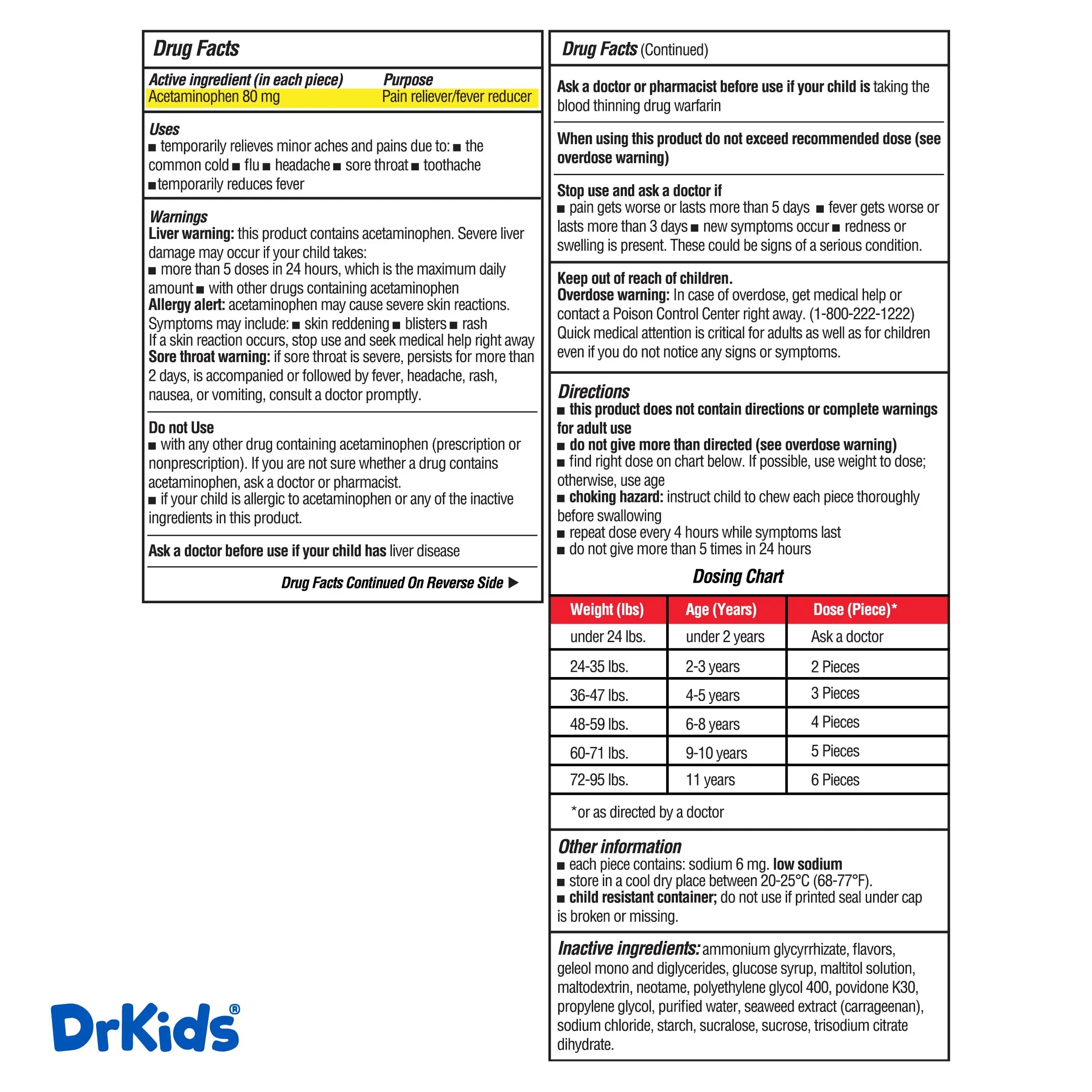 Dr. Kids Children’s Pain and Fever Gummy Bite - Chewable Acetaminophen for Kids Ages 2-11, Pre-Measured Soft Chews for Headache, Sore Throat, Cold and Flu, Orange Vanilla Flavor, 24 Count Dr. KidsBuy Supplements Australia