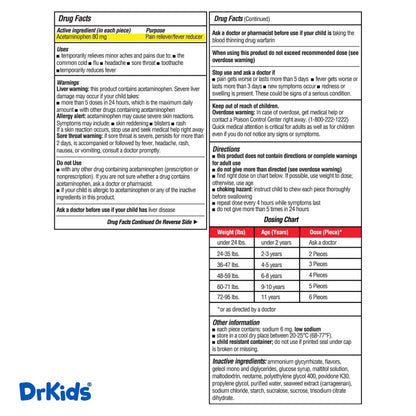 Dr. Kids Children’s Pain and Fever Gummy Bite - Chewable Acetaminophen for Kids Ages 2-11, Pre-Measured Soft Chews for Headache, Sore Throat, Cold and Flu, Orange Vanilla Flavor, 24 Count Dr. KidsBuy Supplements Australia