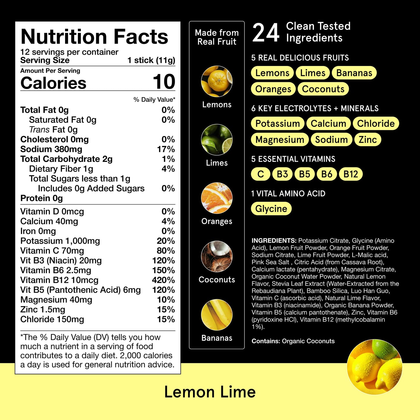 DryWater Electrolyte Powder Packets, Lemon Lime - Hydration Packets Drink Mix with Zero Added Sugar for Rehydration & Energy - 6 Key Electrolytes