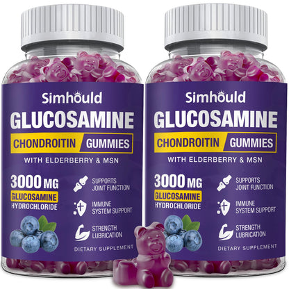 Simhould 2 Packs Glucosamine Chondroitin Gummies - 3000MG Extra Strength Joint Support Supplement with MSM & Elderberry, Flexibility, Antioxidant Immune Support