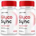 Two bottles of Glyco Sync dietary supplements with red caps on a white background