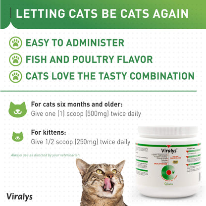 Vetoquinol Viralys Daily L-Lysine Powder for Cats and Kittens, Fish Flavored Lysine Supplement for Cats and Kittens to Support Immune Health