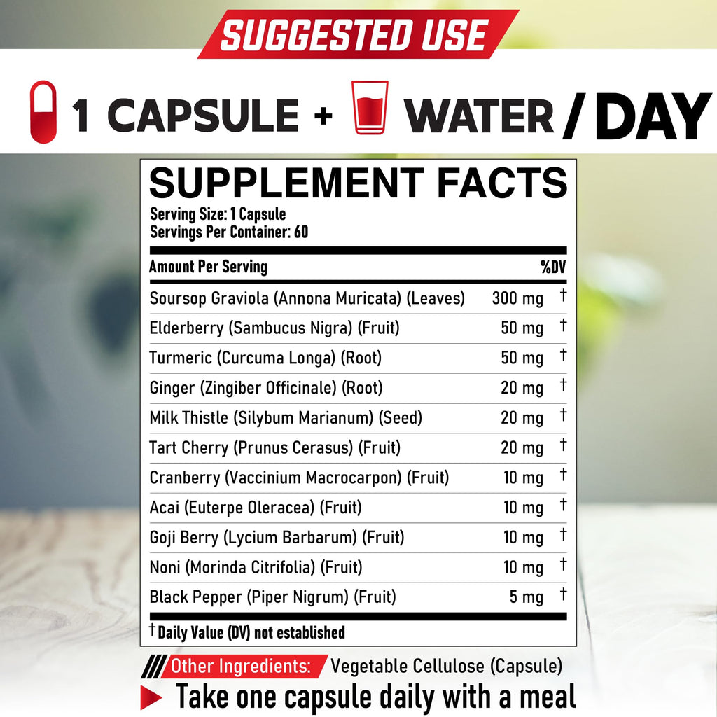 DEDICAD 11in1 Graviola Soursop Capsules - Blended with Elderberry, Turmeric, Ginger, Milk Thistle, Cranberry & More - Support Positive Mood, Immune System & Body Management DEDICAD buy supplements Au
