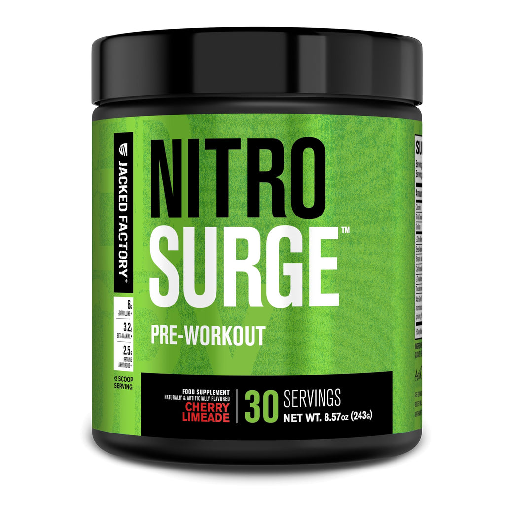 Jacked Factory NITROSURGE Pre Workout Supplement - Endless Energy, Instant Strength Gains, Clear Focus, Intense Pumps - NO Booster & Preworkout Powder with Beta Alanine - 30 Servings, Cherry Limeade Jacked Factory buy supplements Au