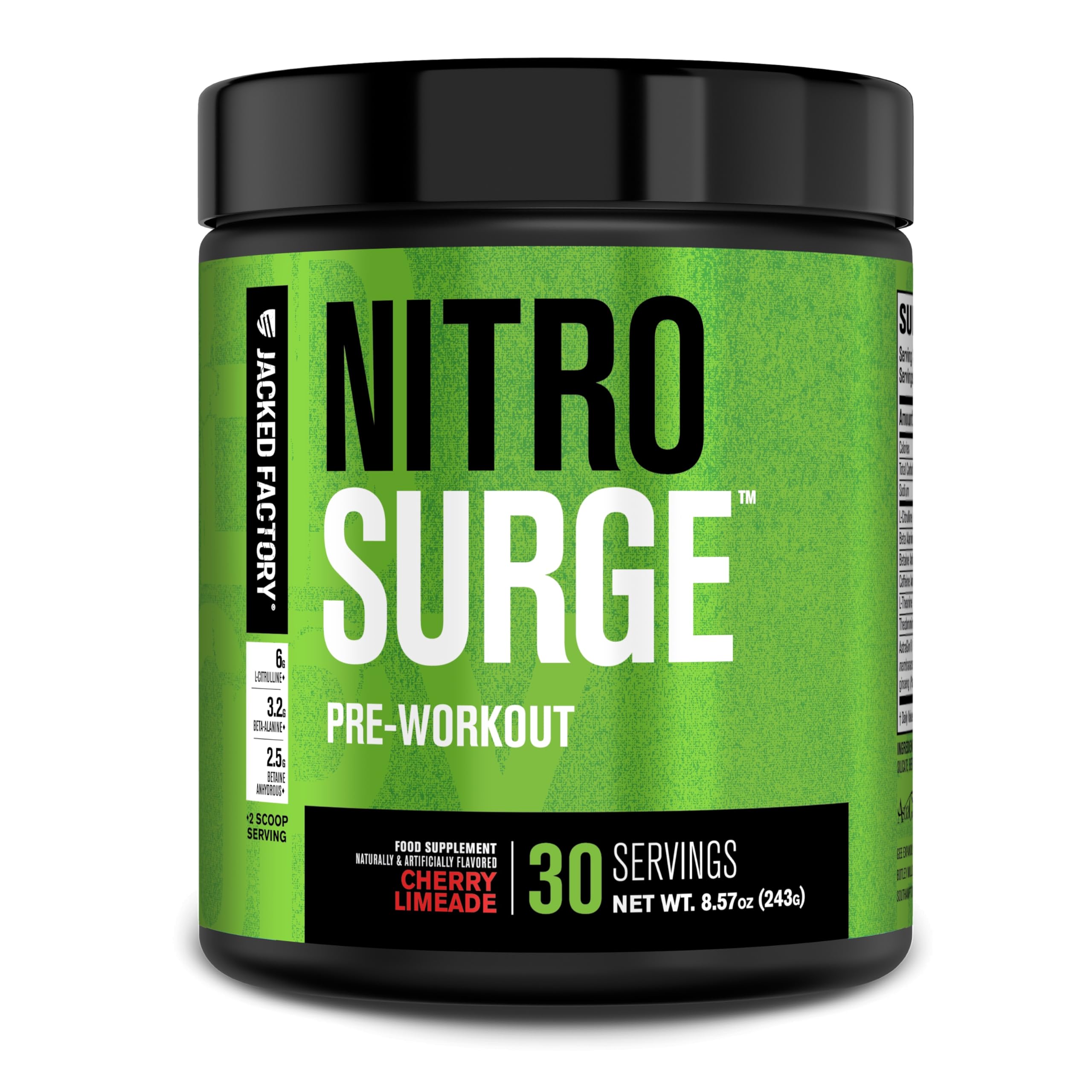 Jacked Factory NITROSURGE Pre Workout Supplement - Endless Energy, Instant Strength Gains, Clear Focus, Intense Pumps - NO Booster & Preworkout Powder with Beta Alanine - 30 Servings, Cherry Limeade Jacked Factory buy supplements Au