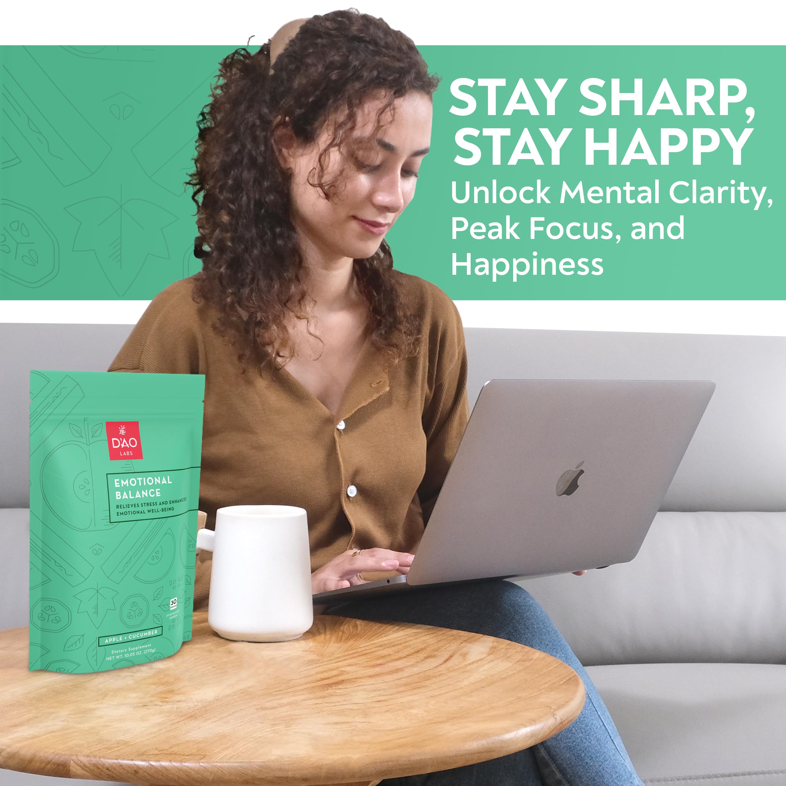 D'AO Labs Emotional Balance - Emotional Balance Powder - Calm & Stress Relief - Effervescent Powder with Apple-Cucumber Flavor - Xiao Yao San Traditional Chinese Herbal - 30 Individual Servings DAO LabsBuy Supplements Australia