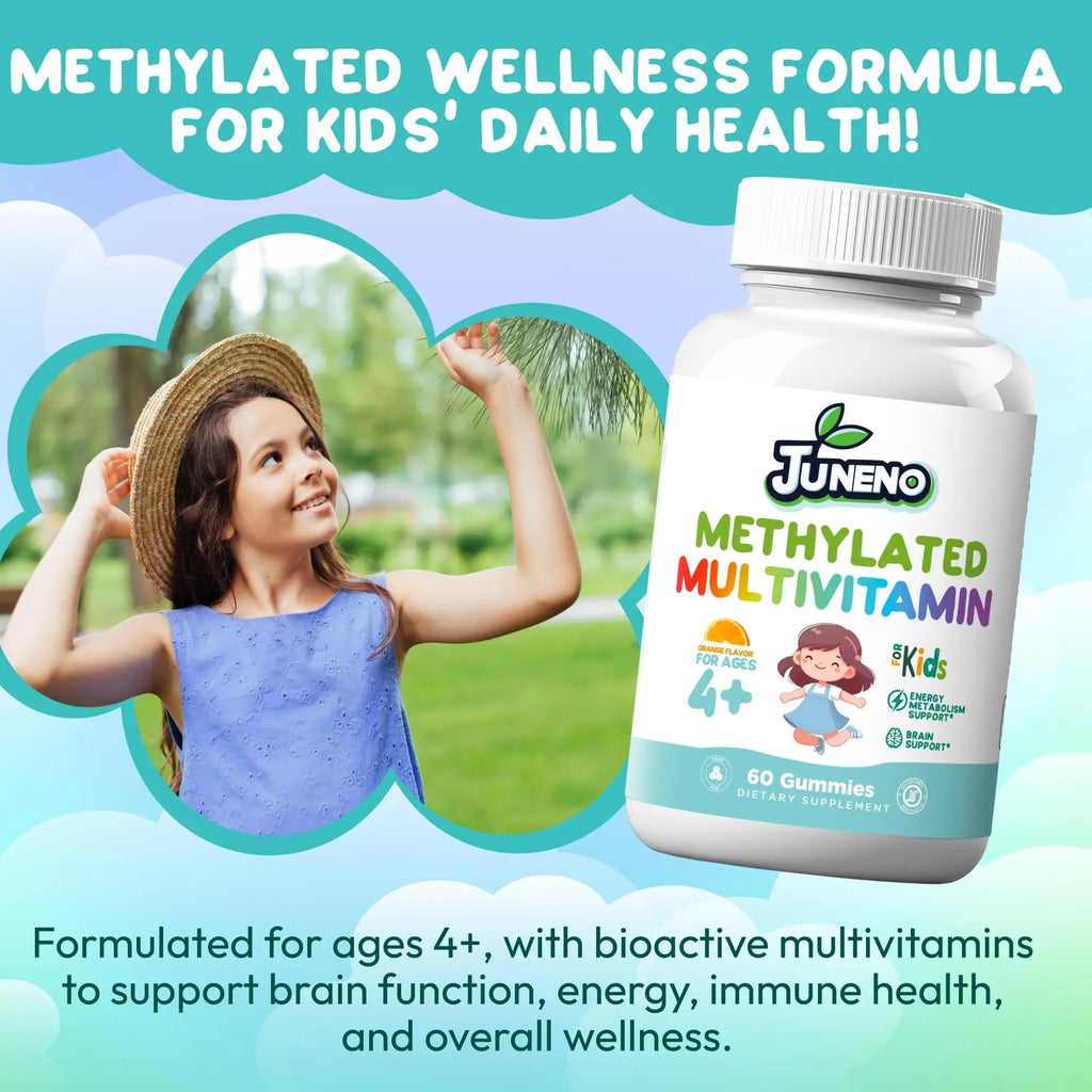 Juneno Methylated Multivitamin Gummies for Kids - MTHFR Support Supplement with B Complex 5-MTHF Folate (L-Methylfolate) Juneno
