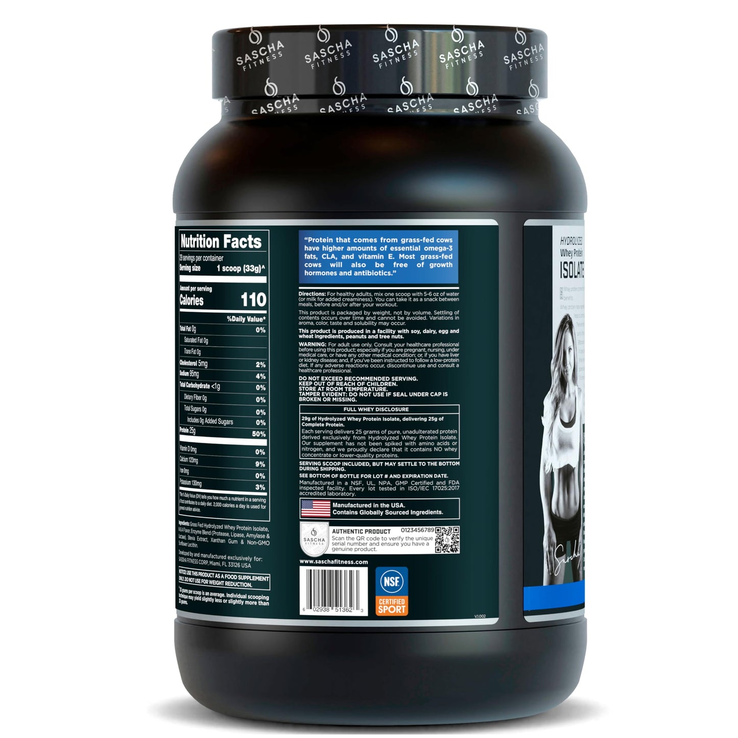 SASCHA FITNESS Hydrolyzed Whey Protein Isolate,100% Grass-Fed (2 Pounds, Vanilla)
