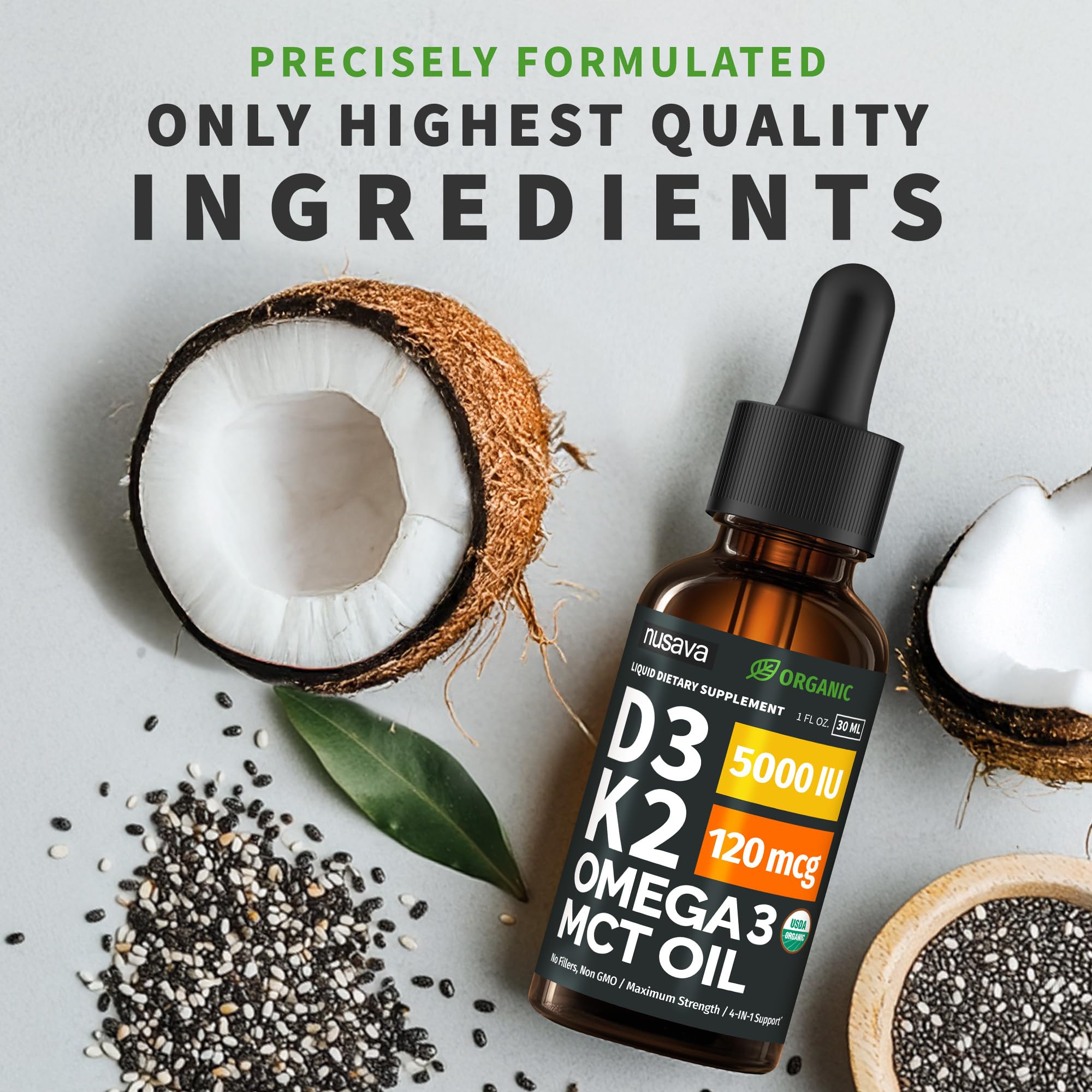 (2 Pack) Organic Vitamin D3 K2 Drops with MCT Oil Omega 3, 5000 IU — Liquid D3, No Fillers, Non-GMO, Immune Support (Unflavored, 2 Fl Oz) NUSAVA buy supplements Au