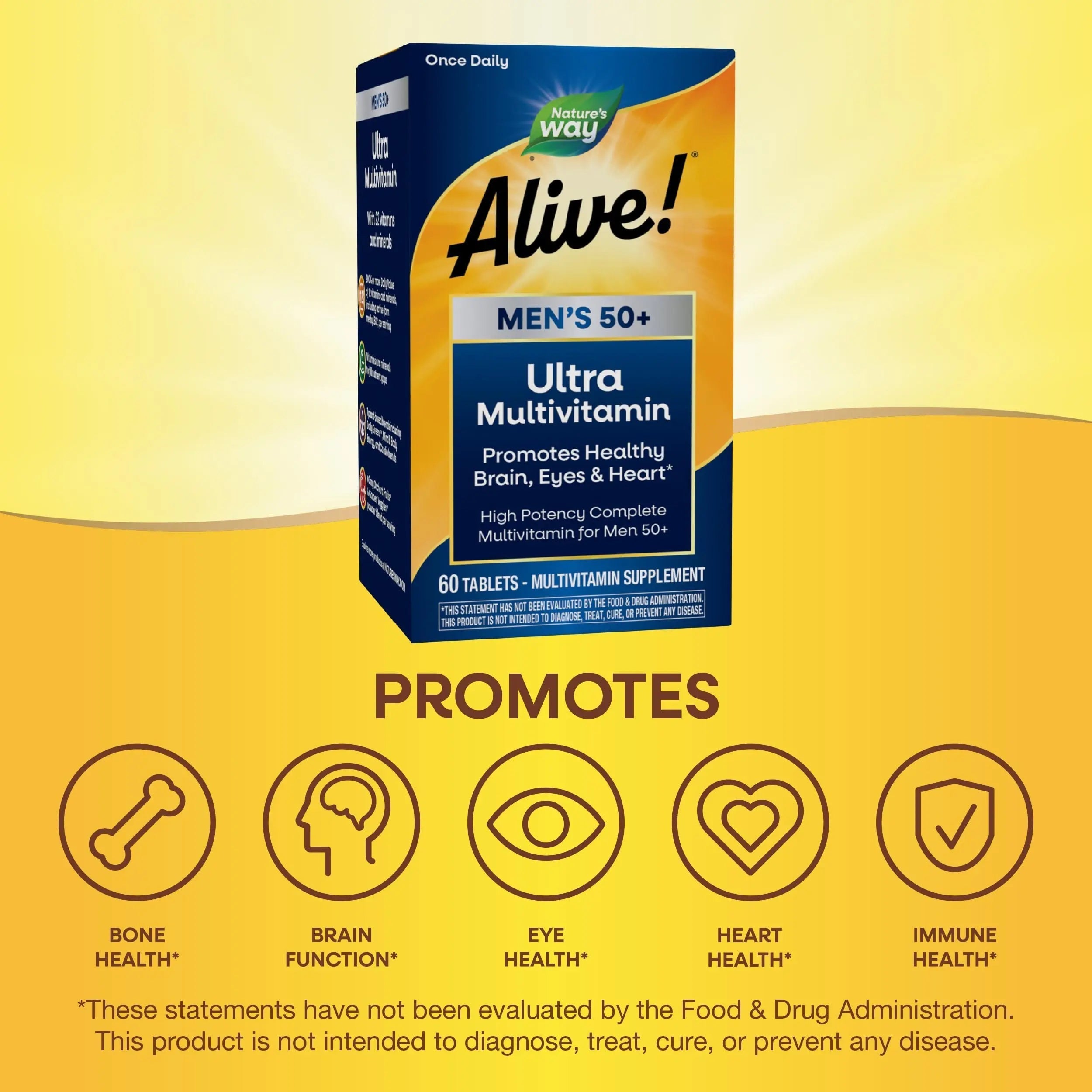 Nature's Way Alive! Men’s 50+ Daily Ultra Multivitamin, High Potency Formula, Supports Healthy Brain, Eyes & Heart Nature's Way