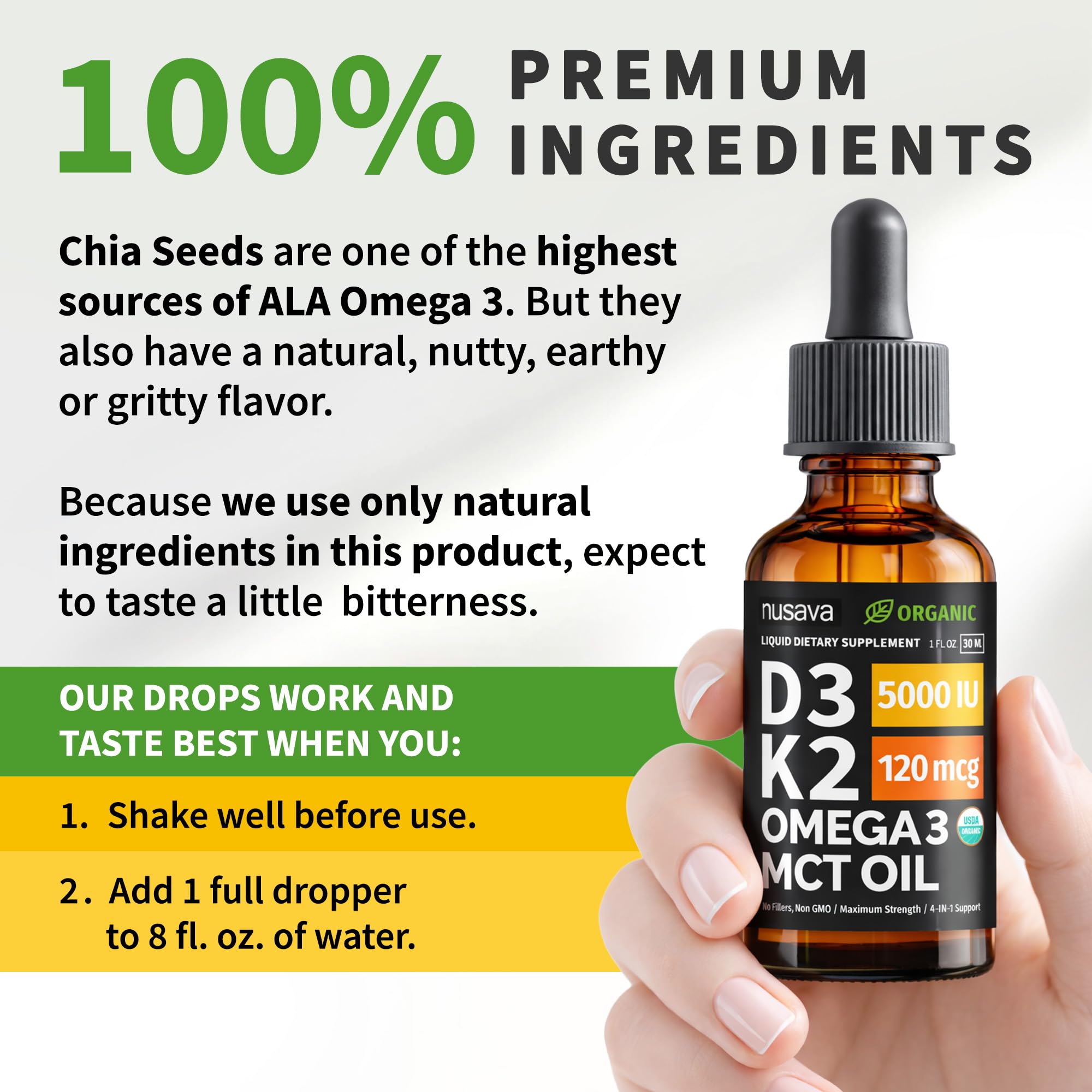 (2 Pack) Organic Vitamin D3 K2 Drops with MCT Oil Omega 3, 5000 IU — Liquid D3, No Fillers, Non-GMO, Immune Support (Unflavored, 2 Fl Oz) NUSAVA buy supplements Au