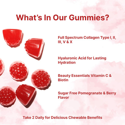 Micro Ingredients Multi Collagen Peptides, 120 Collagen Gummies | Type I,II,III,V,X Protein with Biotin, Hyaluronic Acid, & Vitamin C Complex | Pomegranate & Berry Flavored