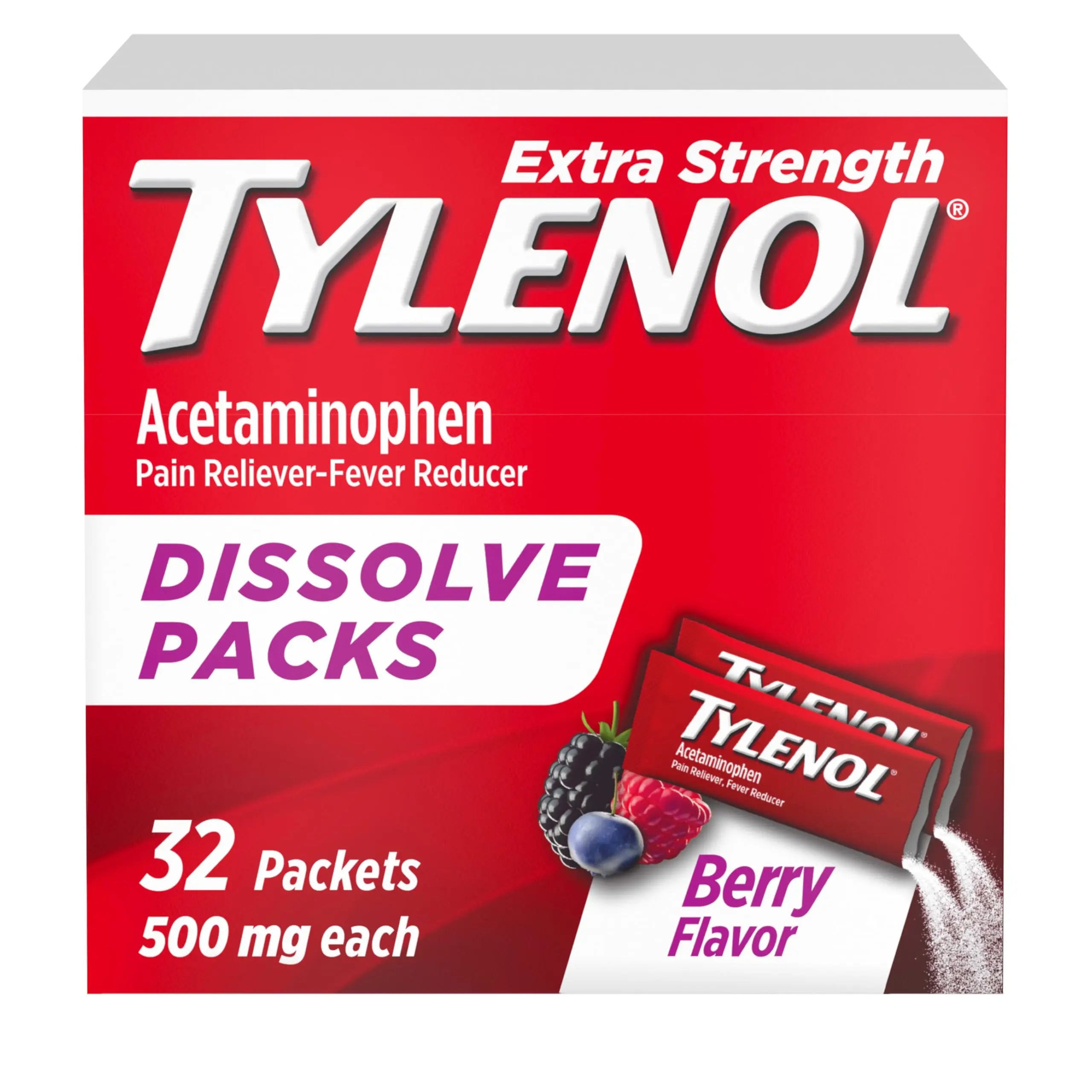 Tylenol Extra Strength Dissolve Powder Packs, 500 mg Acetaminophen Pain Reliever & Fever Reducer Medicine, Fast Relief for Minor Aches & Pains, Ibuprofen- & Aspirin-Free, On-the-Go Berry Flavor, 32 Ct TylenolBuy Supplements Australia