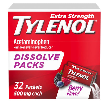 Tylenol Extra Strength Dissolve Powder Packs, 500 mg Acetaminophen Pain Reliever & Fever Reducer Medicine, Fast Relief for Minor Aches & Pains, Ibuprofen- & Aspirin-Free, On-the-Go Berry Flavor, 32 Ct TylenolBuy Supplements Australia