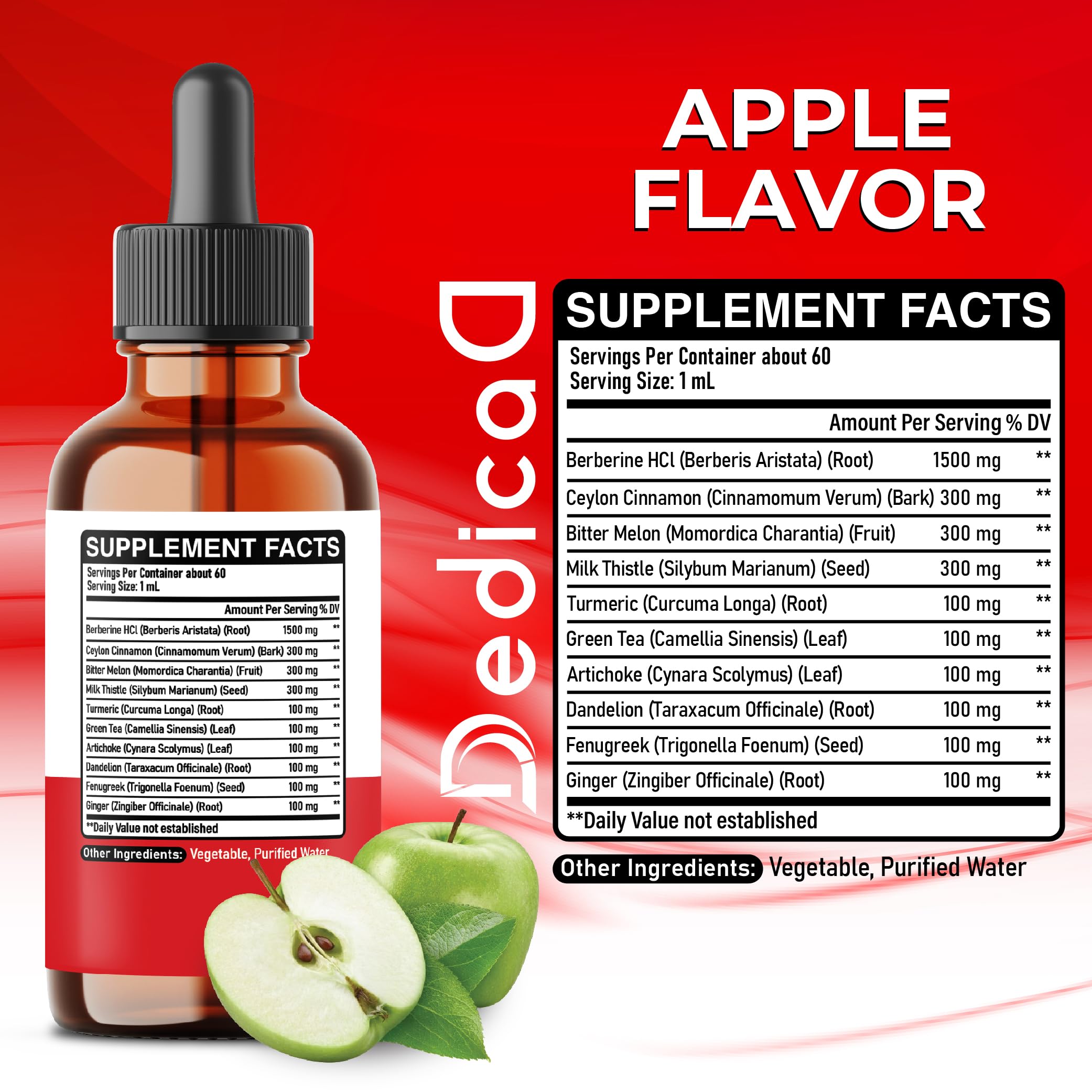 DEDICAD 10in1 Berberine HCl Drops - Liposomal Berberine Liquid - Activator Berberine with Ceylon Cinnamon, Bitter Melon, and 7 More - 60ml DEDICAD buy supplements Au